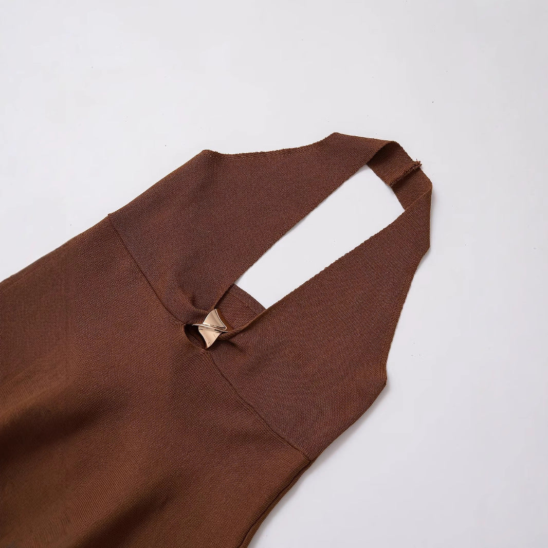 Fashionable slim fit short skirt style hem hanging neck collar camisole top for women
